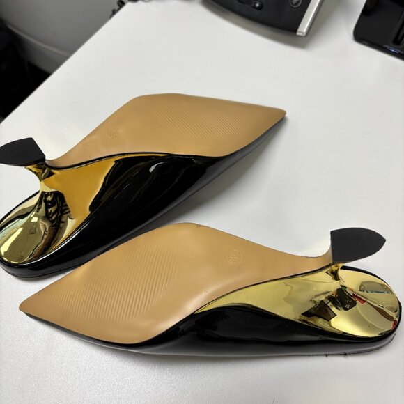 High Heels Mule Women Wedge Pointed Toe Party Dress Ladies Shoes -Black patented - Picture 2 of 4